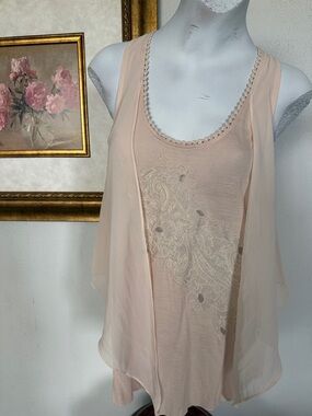 Free People Blush Pink Lace-Embroidered Layered Camisole XS/S